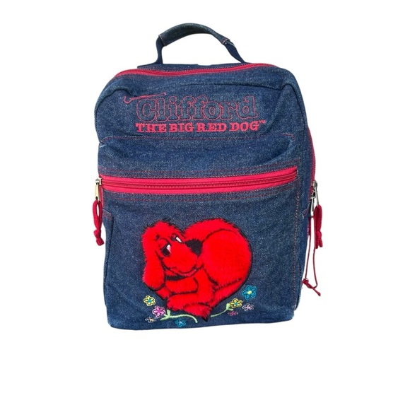 Vintage Y2K Clifford The Big Red Dog Kid’s Denim Backpack Roller Embroidered - Picture 1 of 16